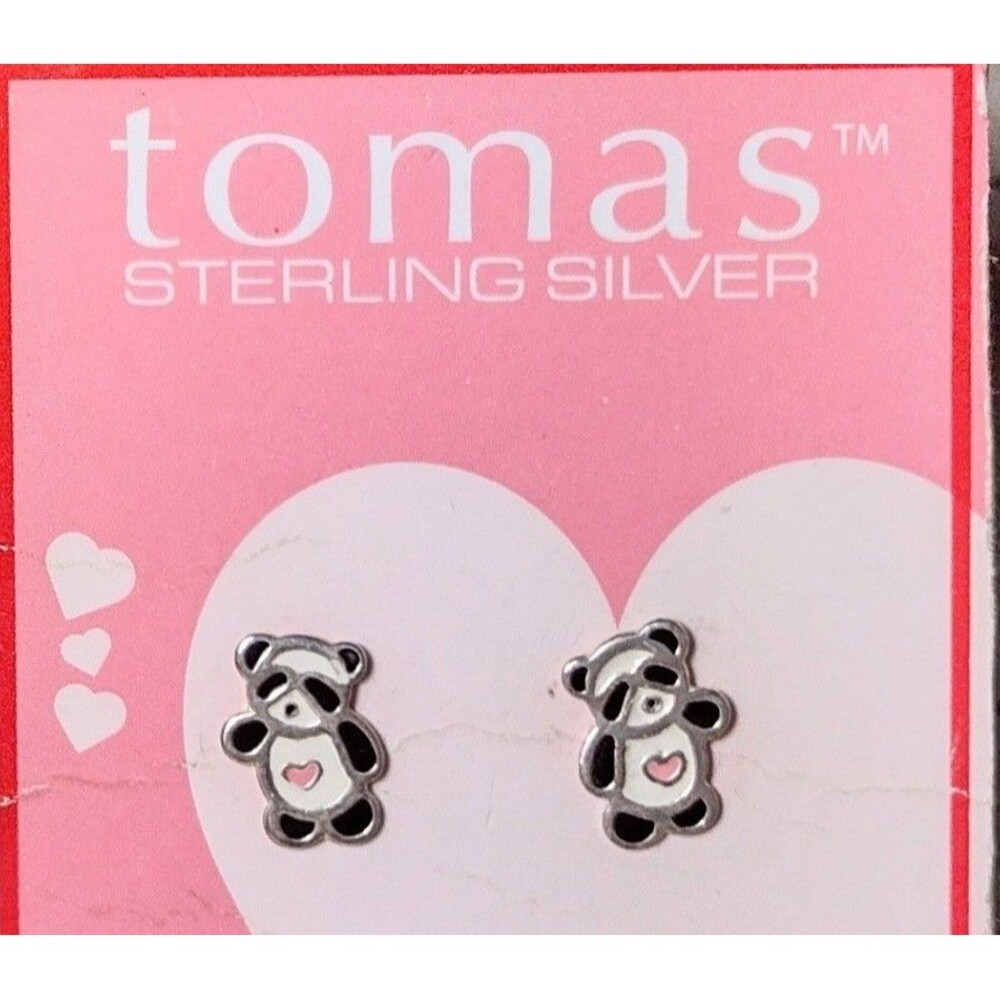 TOMAS Panda Bear Sterling Silver Enamel Post Earrings NEW